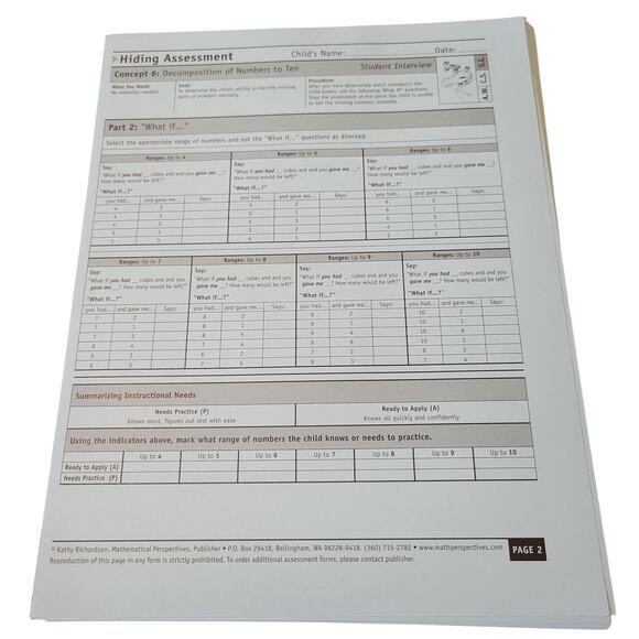 Hiding Assessment Book 6 Kathy Richardson 45 Student Form Assessing Math Concept - Picture 9 of 10